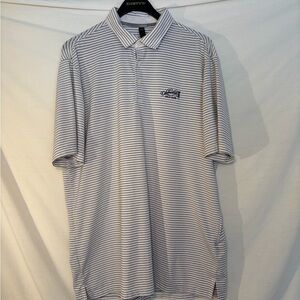 adidas White Polo with Thin Navy Stripes size large